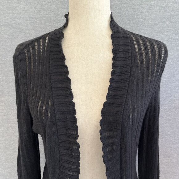 Express Y2K Ruffle Open Knit Long Cardigan Size M Black Sheer Witchy Bell Sleeve - Picture 2 of 15